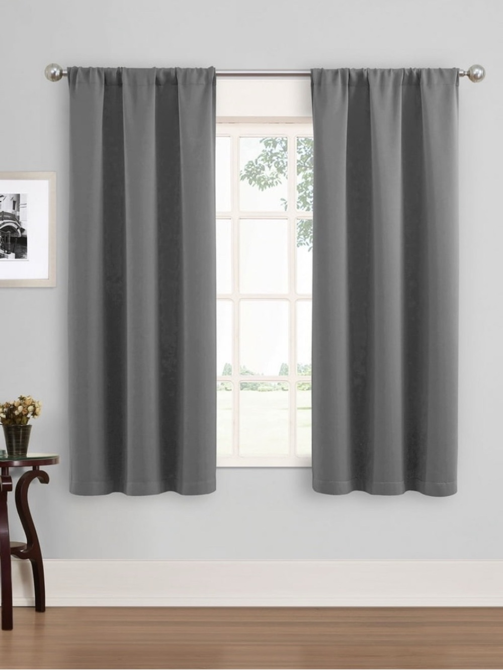 Eclipse Phoenix Solid Blackout Curtains, Set of 2, Smoke, 37" W x 63" L